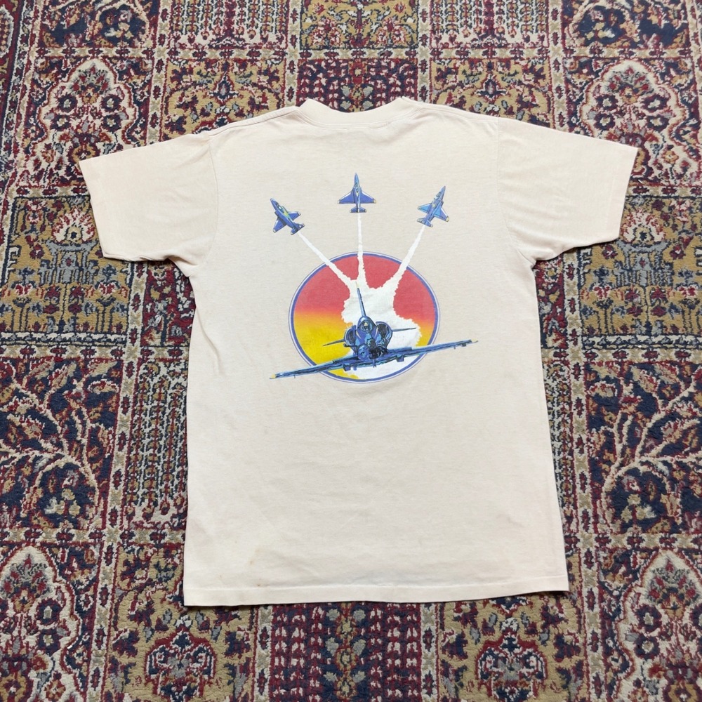 VTG 70s Mayo Spruce Blue Angels T Shirt M Tan Single Stitch Navy Aviation USA
